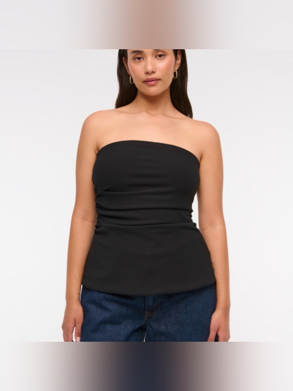 Abercrombie & Fitch NWT Strapless Ruched Top Side Zip Black Tank Top